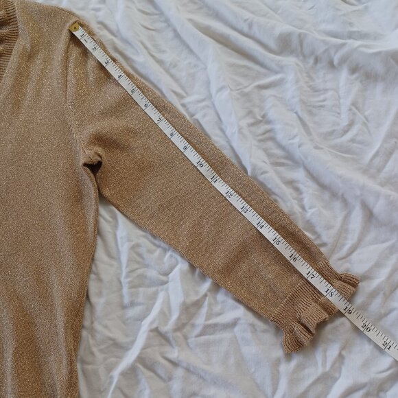Chaps Classics Gold Metallic Pullover Sweater Ruffled V-Neck, Womens Size Medium - Picture 11 of 15